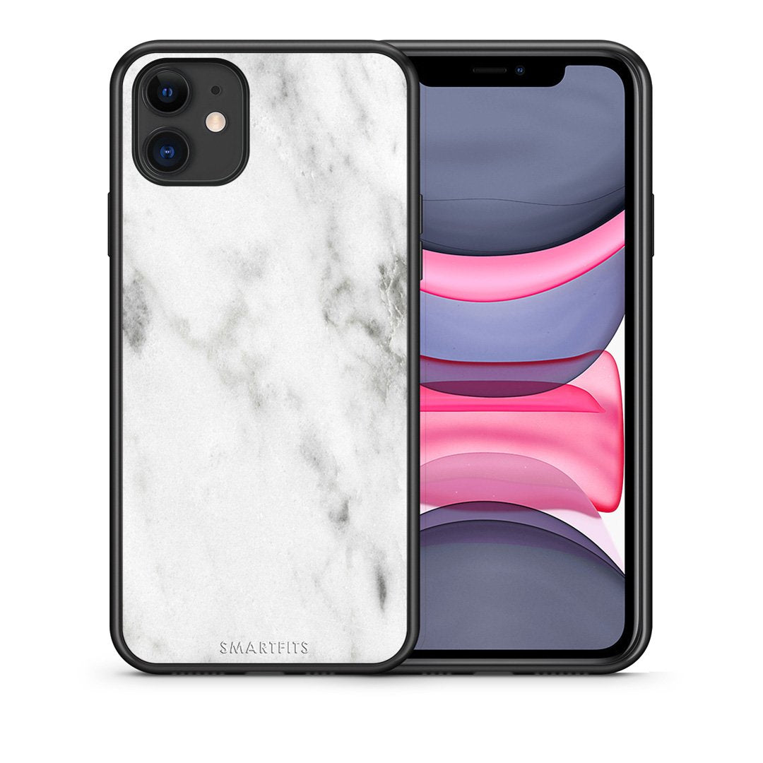 Θήκη iPhone 11 White Marble από τη Smartfits με σχέδιο στο πίσω μέρος και μαύρο περίβλημα | iPhone 11 White Marble case with colorful back and black bezels