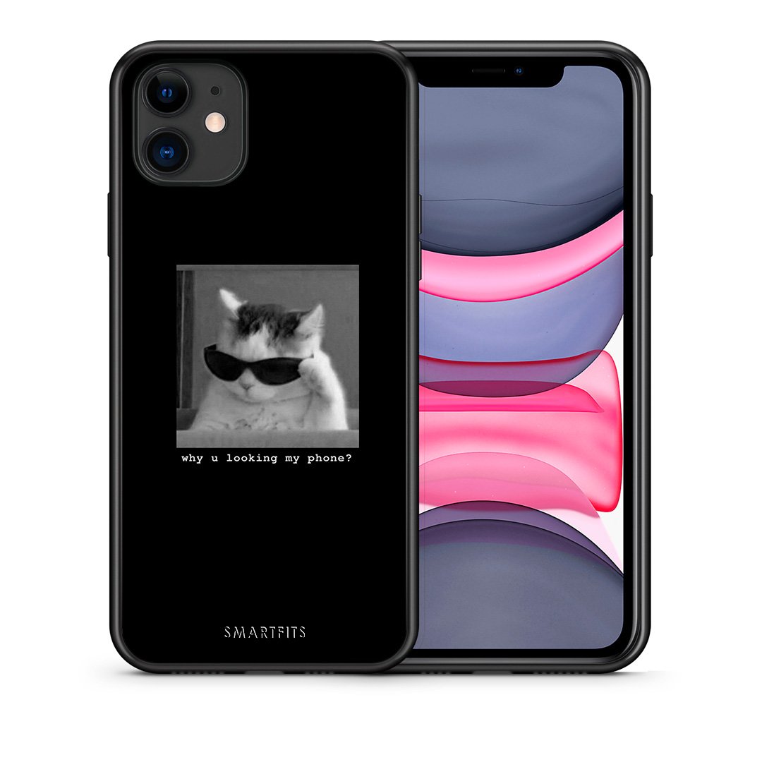 Θήκη iPhone 11 Meme Cat από τη Smartfits με σχέδιο στο πίσω μέρος και μαύρο περίβλημα | iPhone 11 Meme Cat case with colorful back and black bezels