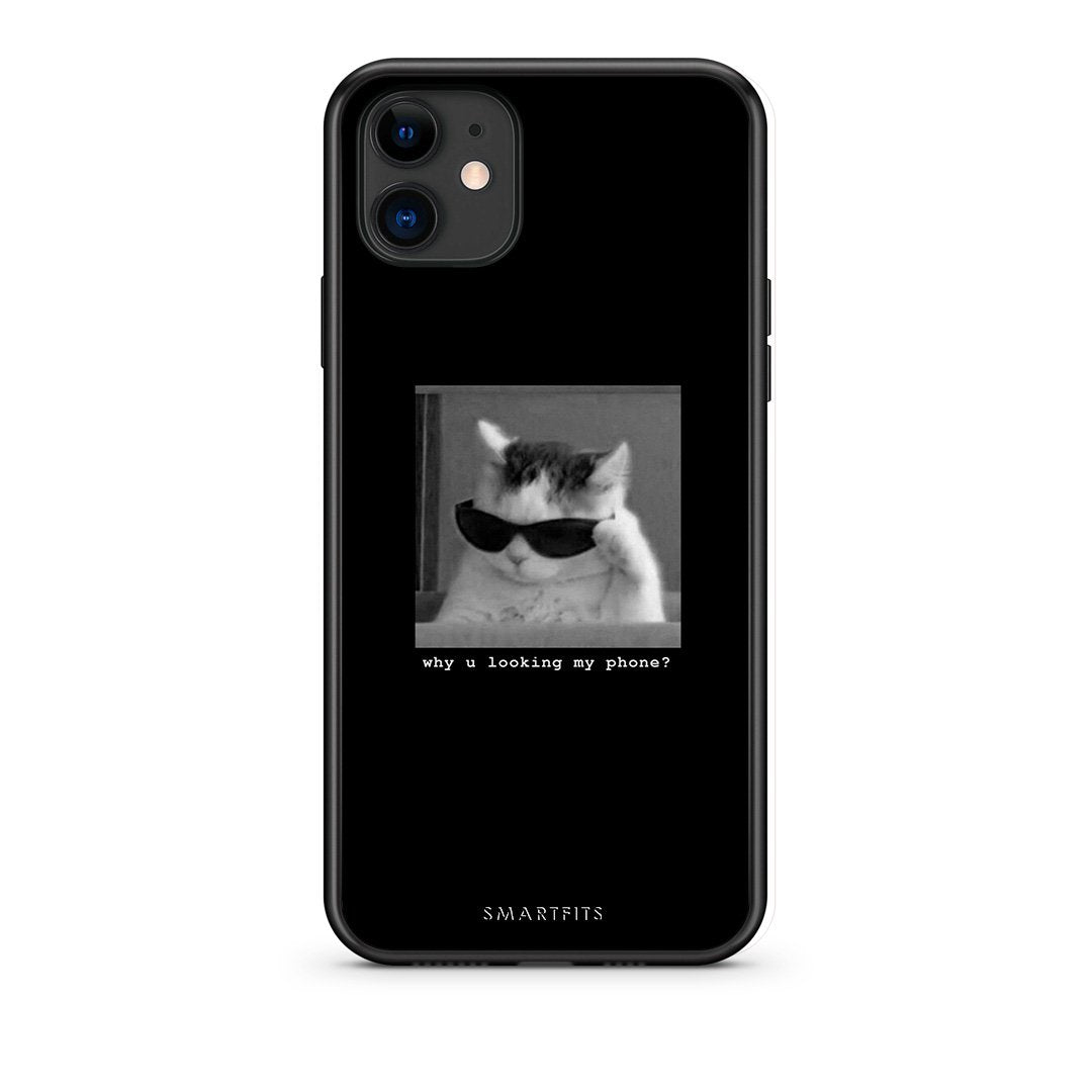 iPhone 11 Meme Cat θήκη από τη Smartfits με σχέδιο στο πίσω μέρος και μαύρο περίβλημα | Smartphone case with colorful back and black bezels by Smartfits