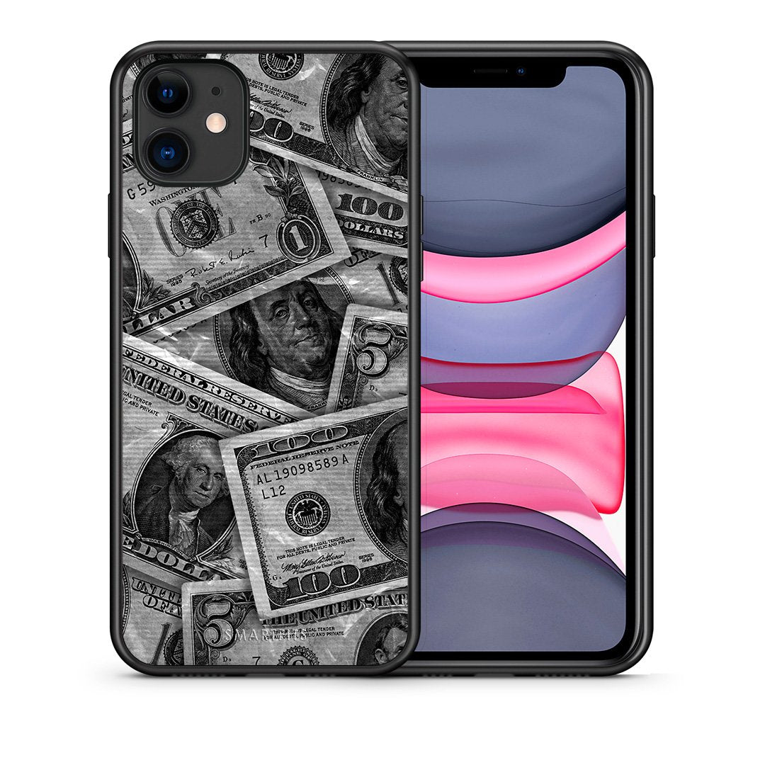 Θήκη iPhone 11 Money Dollars από τη Smartfits με σχέδιο στο πίσω μέρος και μαύρο περίβλημα | iPhone 11 Money Dollars case with colorful back and black bezels