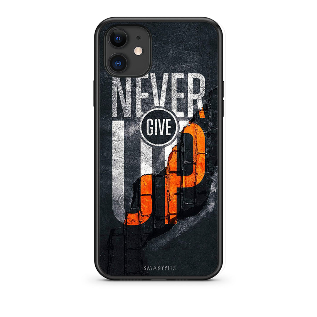iPhone 11 Never Give Up Θήκη Αγίου Βαλεντίνου από τη Smartfits με σχέδιο στο πίσω μέρος και μαύρο περίβλημα | Smartphone case with colorful back and black bezels by Smartfits