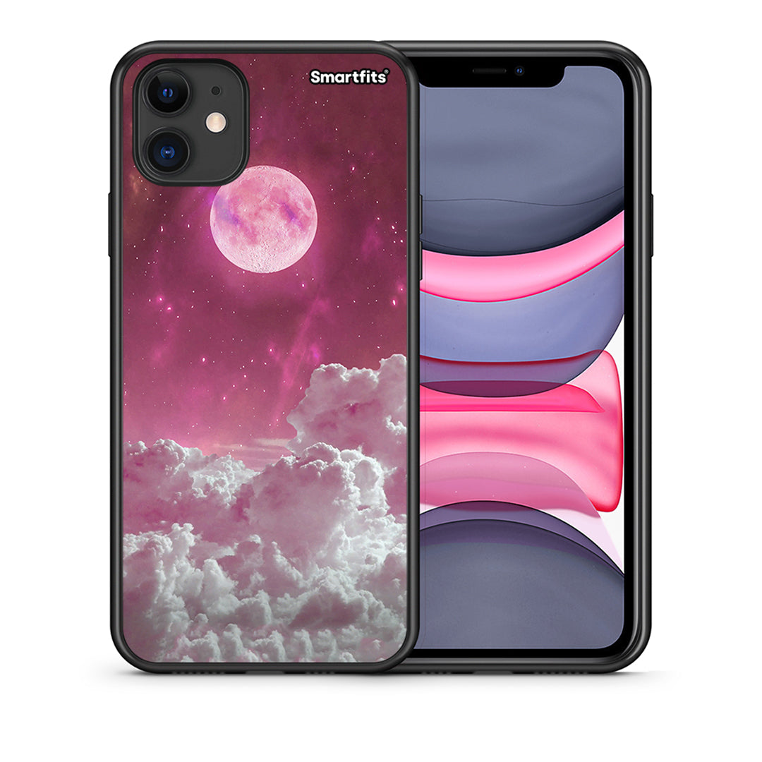 Θήκη iPhone 11 Pink Moon από τη Smartfits με σχέδιο στο πίσω μέρος και μαύρο περίβλημα | iPhone 11 Pink Moon case with colorful back and black bezels