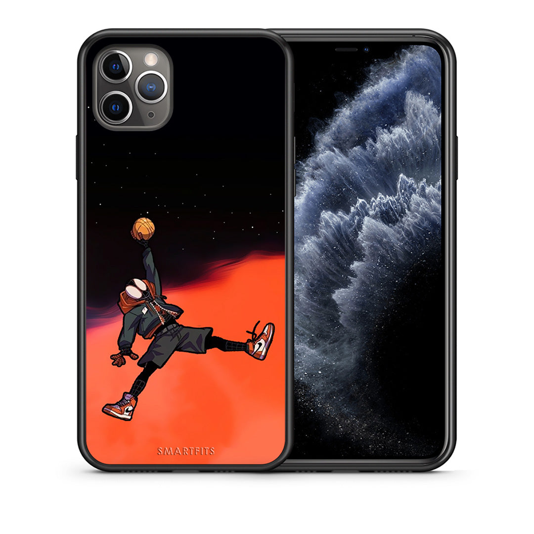 Θήκη iPhone 11 Pro Max Basketball Hero από τη Smartfits με σχέδιο στο πίσω μέρος και μαύρο περίβλημα | iPhone 11 Pro Max Basketball Hero case with colorful back and black bezels