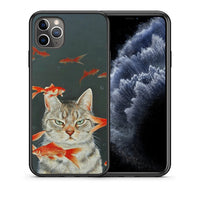 Thumbnail for Θήκη iPhone 11 Pro Cat Goldfish από τη Smartfits με σχέδιο στο πίσω μέρος και μαύρο περίβλημα | iPhone 11 Pro Cat Goldfish case with colorful back and black bezels