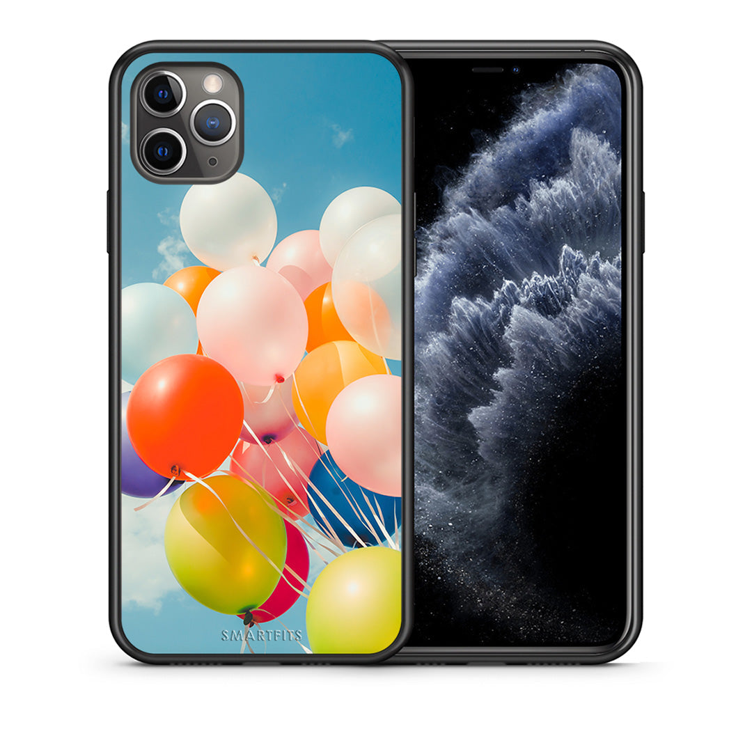 Θήκη iPhone 11 Pro Max Colorful Balloons από τη Smartfits με σχέδιο στο πίσω μέρος και μαύρο περίβλημα | iPhone 11 Pro Max Colorful Balloons case with colorful back and black bezels