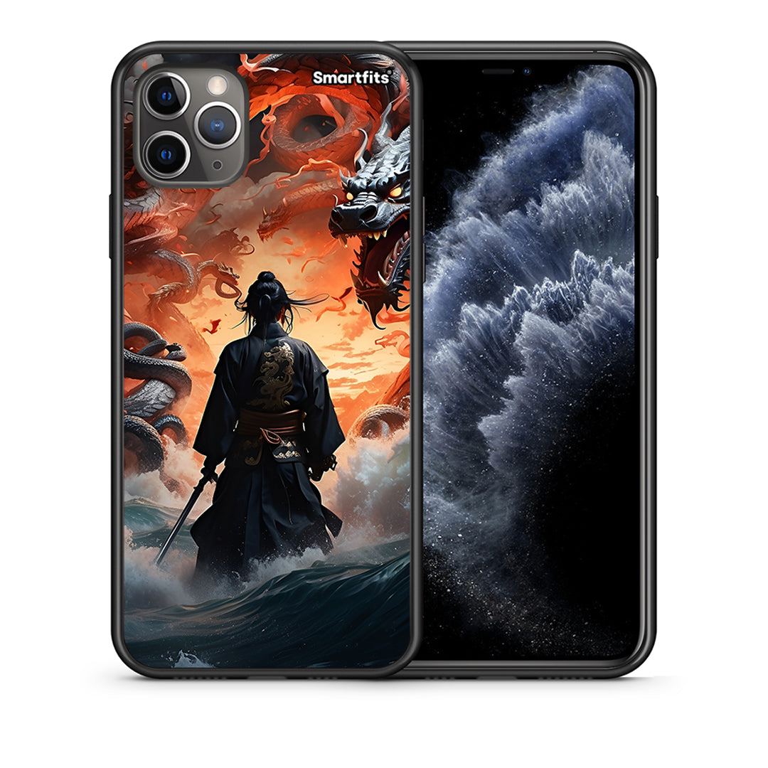 Θήκη iPhone 11 Pro Max Dragons Fight από τη Smartfits με σχέδιο στο πίσω μέρος και μαύρο περίβλημα | iPhone 11 Pro Max Dragons Fight case with colorful back and black bezels