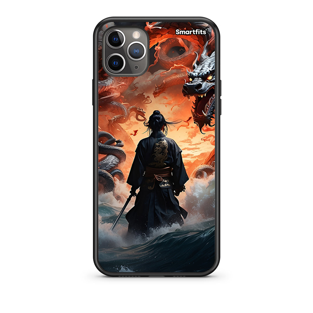 iPhone 11 Pro Max Dragons Fight Θήκη από τη Smartfits με σχέδιο στο πίσω μέρος και μαύρο περίβλημα | Smartphone case with colorful back and black bezels by Smartfits