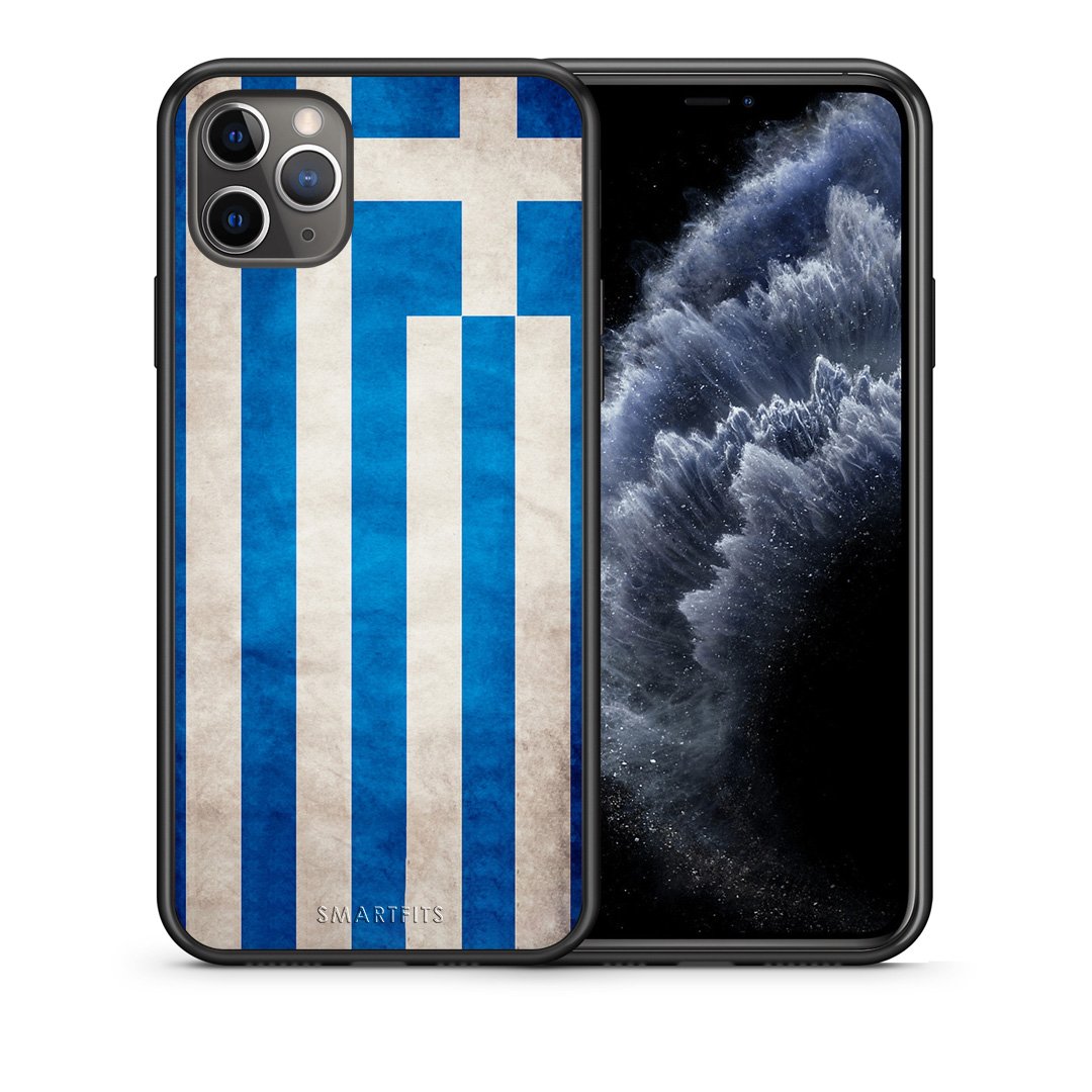 Θήκη iPhone 11 Pro Greek Flag από τη Smartfits με σχέδιο στο πίσω μέρος και μαύρο περίβλημα | iPhone 11 Pro Greek Flag case with colorful back and black bezels