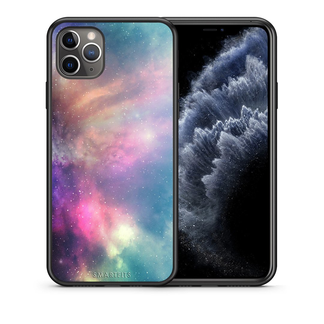 Θήκη iPhone 11 Pro Max Rainbow Galaxy από τη Smartfits με σχέδιο στο πίσω μέρος και μαύρο περίβλημα | iPhone 11 Pro Max Rainbow Galaxy case with colorful back and black bezels