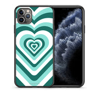 Thumbnail for Θήκη iPhone 11 Pro Max Green Hearts από τη Smartfits με σχέδιο στο πίσω μέρος και μαύρο περίβλημα | iPhone 11 Pro Max Green Hearts case with colorful back and black bezels