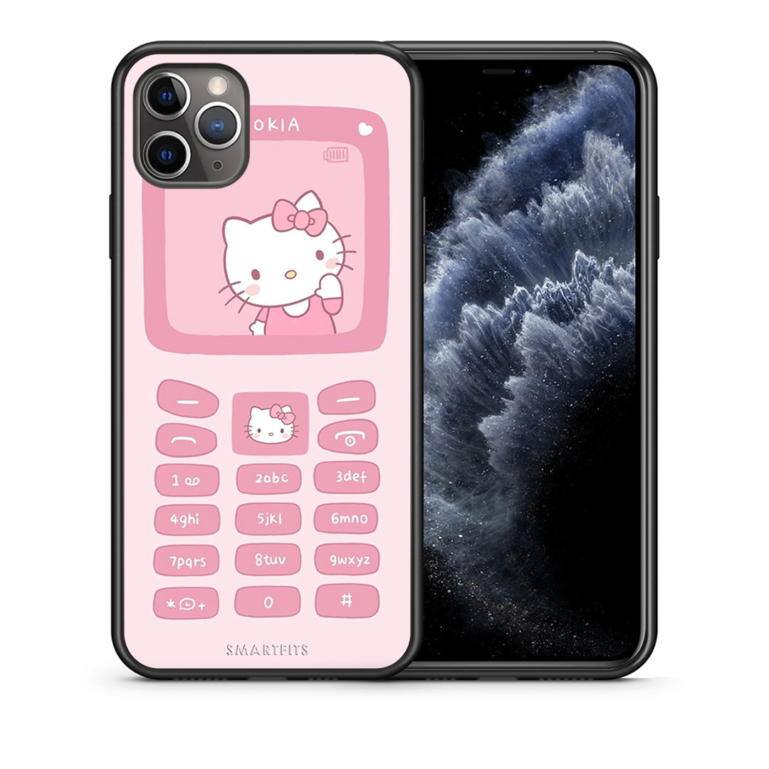 Θήκη Αγίου Βαλεντίνου iPhone 11 Pro Hello Kitten από τη Smartfits με σχέδιο στο πίσω μέρος και μαύρο περίβλημα | iPhone 11 Pro Hello Kitten case with colorful back and black bezels