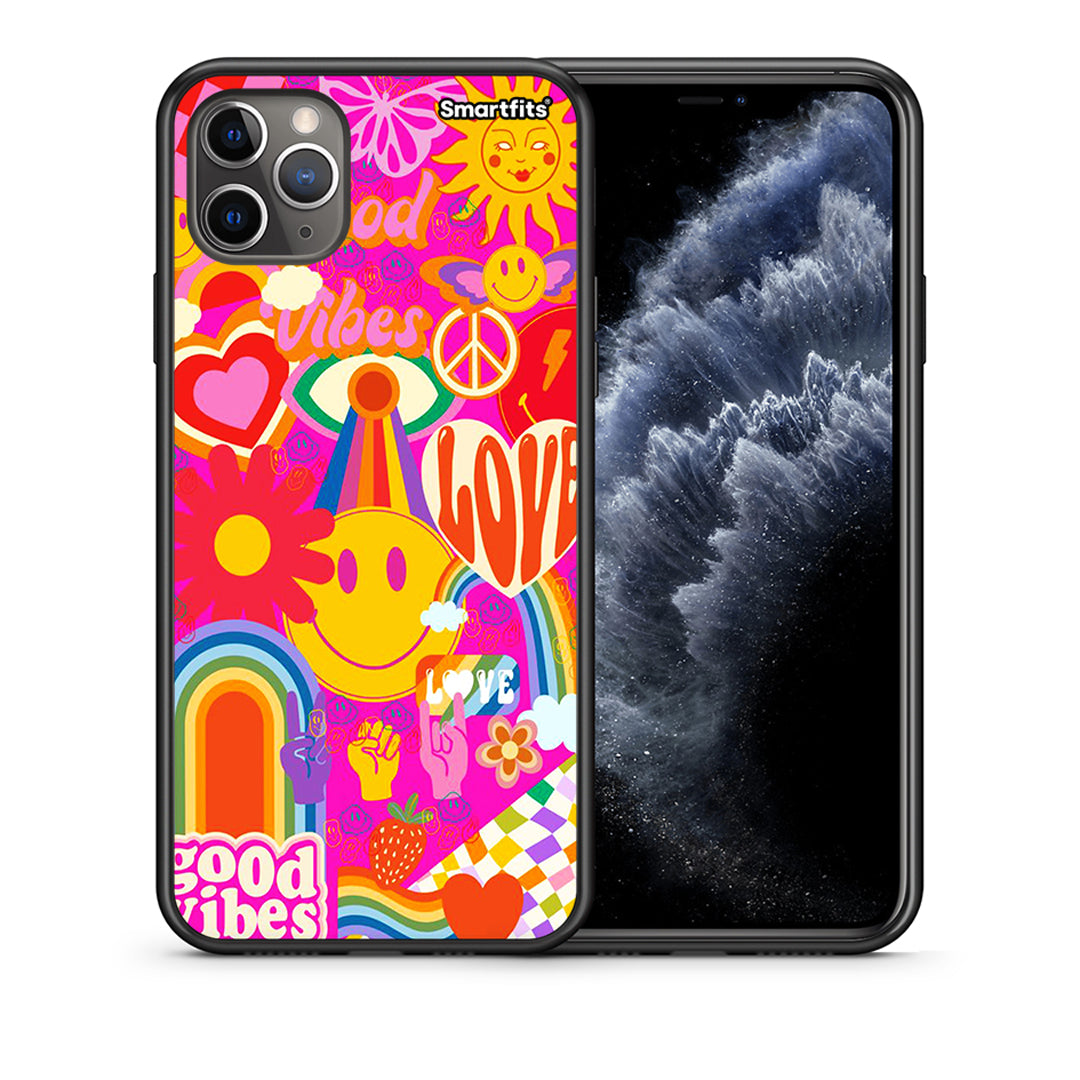 Θήκη iPhone 11 Pro Max Hippie Love από τη Smartfits με σχέδιο στο πίσω μέρος και μαύρο περίβλημα | iPhone 11 Pro Max Hippie Love case with colorful back and black bezels