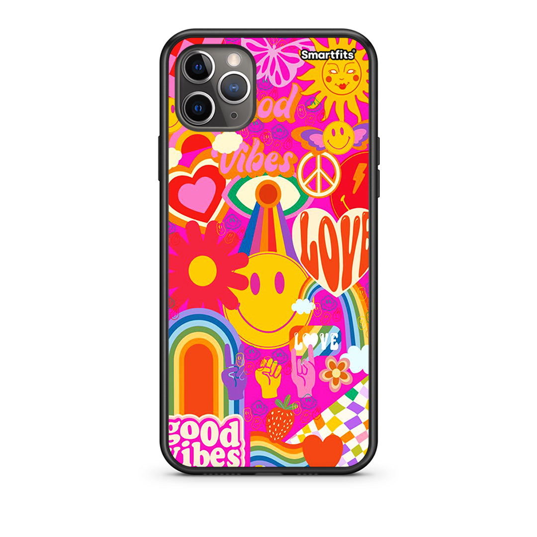 iPhone 11 Pro Max Hippie Love Θήκη από τη Smartfits με σχέδιο στο πίσω μέρος και μαύρο περίβλημα | Smartphone case with colorful back and black bezels by Smartfits