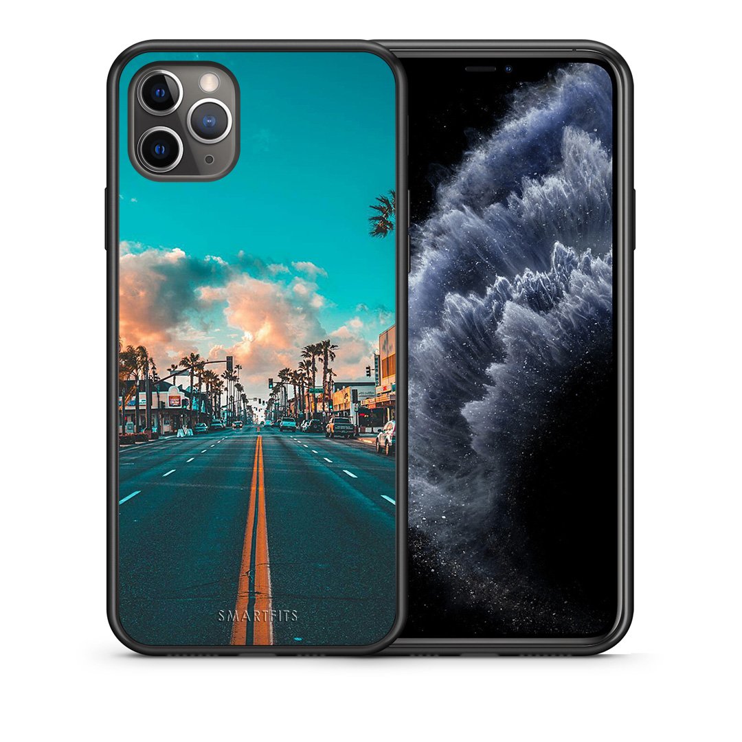 Θήκη iPhone 11 Pro Max City Landscape από τη Smartfits με σχέδιο στο πίσω μέρος και μαύρο περίβλημα | iPhone 11 Pro Max City Landscape case with colorful back and black bezels