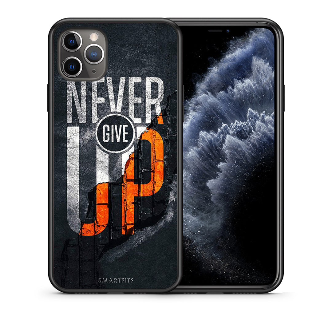 Θήκη Αγίου Βαλεντίνου iPhone 11 Pro Never Give Up από τη Smartfits με σχέδιο στο πίσω μέρος και μαύρο περίβλημα | iPhone 11 Pro Never Give Up case with colorful back and black bezels