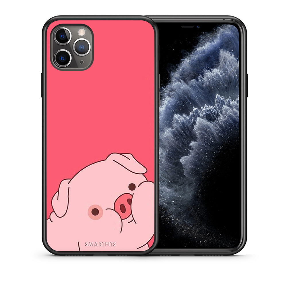 Θήκη Αγίου Βαλεντίνου iPhone 11 Pro Max Pig Love 1 από τη Smartfits με σχέδιο στο πίσω μέρος και μαύρο περίβλημα | iPhone 11 Pro Max Pig Love 1 case with colorful back and black bezels