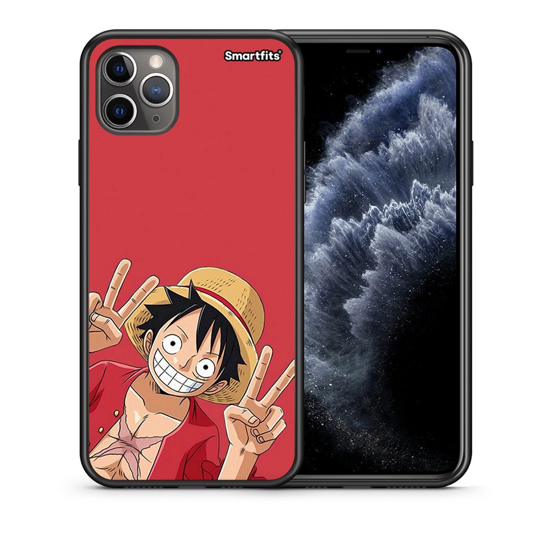 Θήκη iPhone 11 Pro Max Pirate Luffy από τη Smartfits με σχέδιο στο πίσω μέρος και μαύρο περίβλημα | iPhone 11 Pro Max Pirate Luffy case with colorful back and black bezels