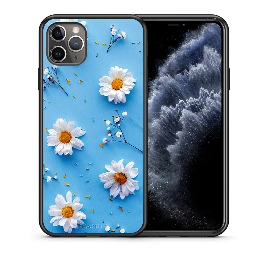 Θήκη iPhone 11 Pro Real Daisies από τη Smartfits με σχέδιο στο πίσω μέρος και μαύρο περίβλημα | iPhone 11 Pro Real Daisies case with colorful back and black bezels