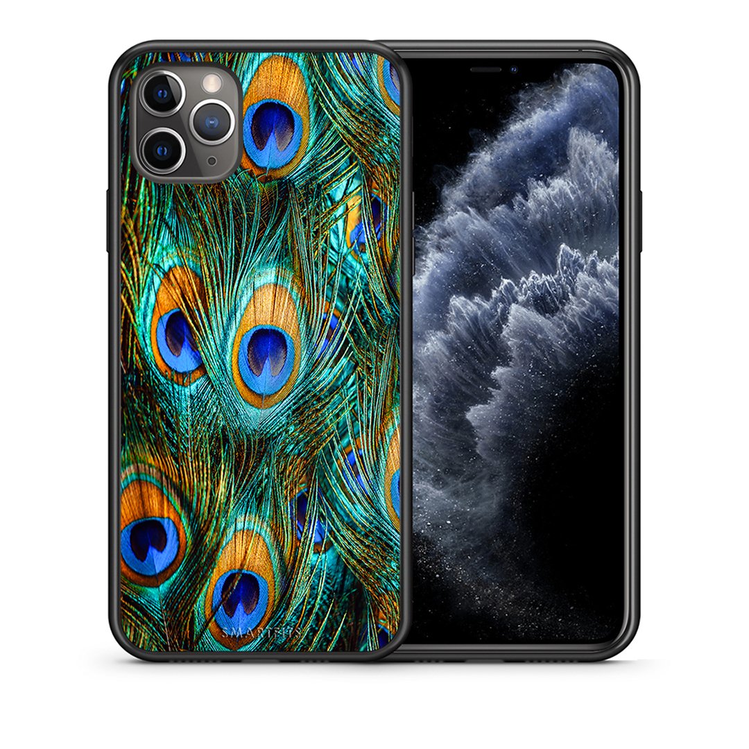 Θήκη iPhone 11 Pro Real Peacock Feathers από τη Smartfits με σχέδιο στο πίσω μέρος και μαύρο περίβλημα | iPhone 11 Pro Real Peacock Feathers case with colorful back and black bezels