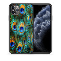 Thumbnail for Θήκη iPhone 11 Pro Max Real Peacock Feathers από τη Smartfits με σχέδιο στο πίσω μέρος και μαύρο περίβλημα | iPhone 11 Pro Max Real Peacock Feathers case with colorful back and black bezels