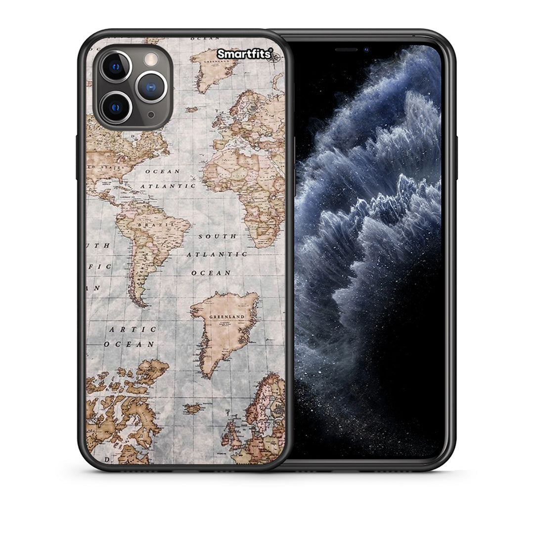 Θήκη iPhone 11 Pro Max World Map από τη Smartfits με σχέδιο στο πίσω μέρος και μαύρο περίβλημα | iPhone 11 Pro Max World Map case with colorful back and black bezels