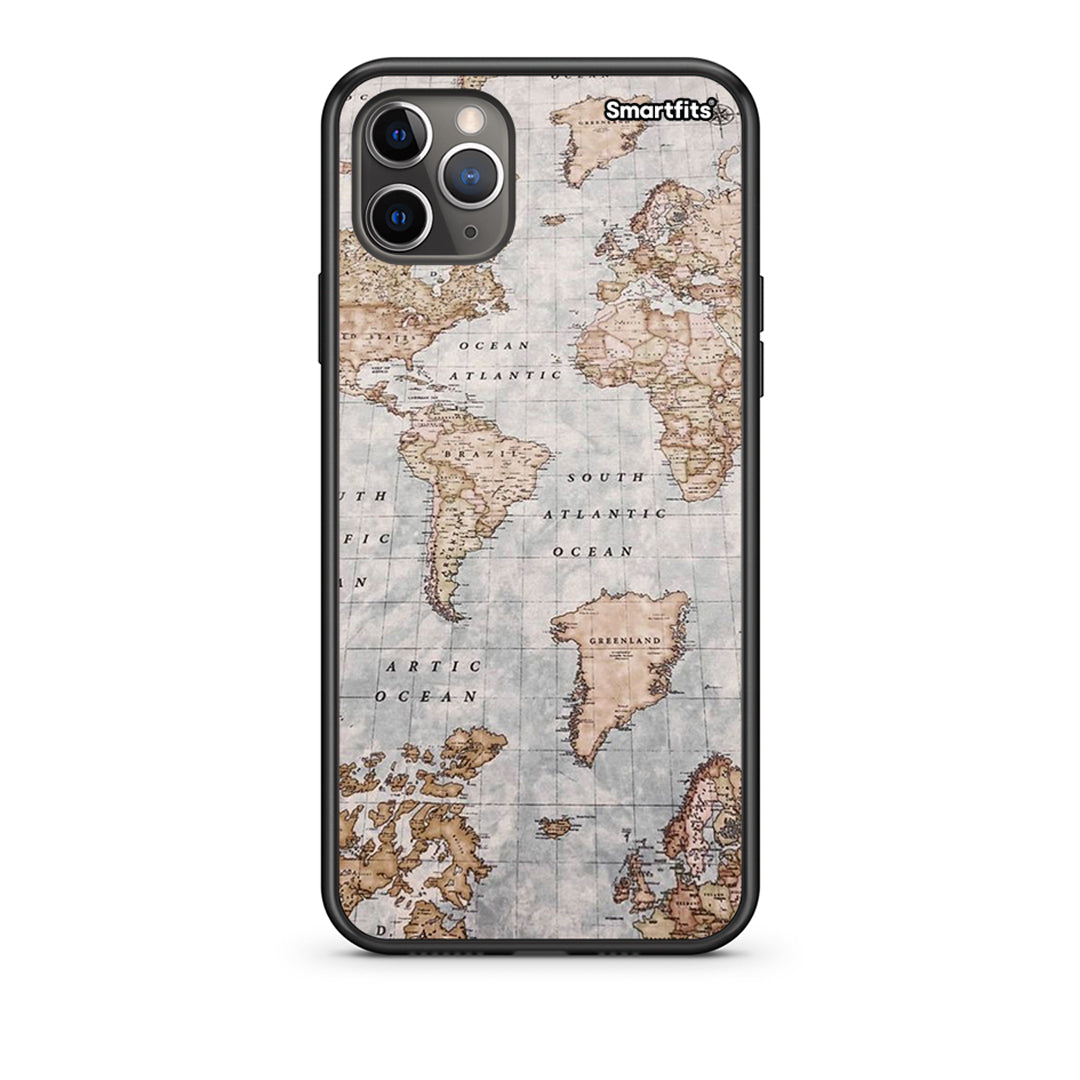 iPhone 11 Pro Max World Map Θήκη από τη Smartfits με σχέδιο στο πίσω μέρος και μαύρο περίβλημα | Smartphone case with colorful back and black bezels by Smartfits