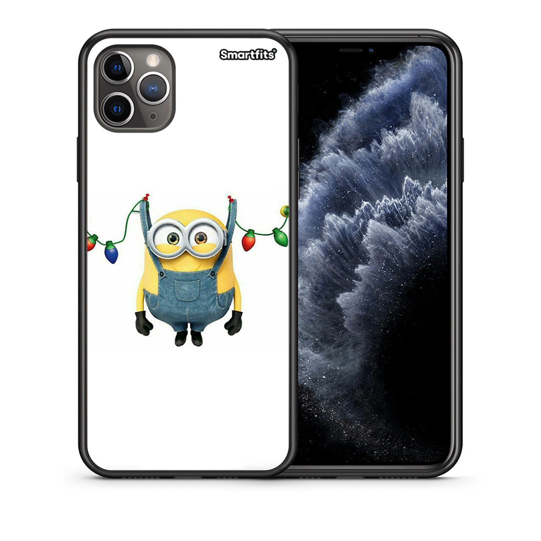 Θήκη iPhone 11 Pro Xmas Minion Lights από τη Smartfits με σχέδιο στο πίσω μέρος και μαύρο περίβλημα | iPhone 11 Pro Xmas Minion Lights case with colorful back and black bezels