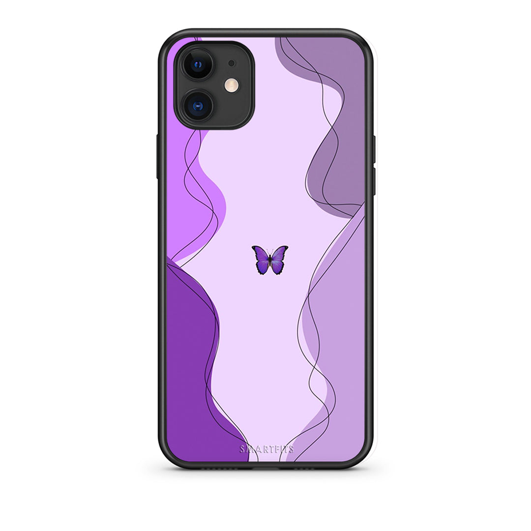 iPhone 11 Purple Mariposa Θήκη Αγίου Βαλεντίνου από τη Smartfits με σχέδιο στο πίσω μέρος και μαύρο περίβλημα | Smartphone case with colorful back and black bezels by Smartfits