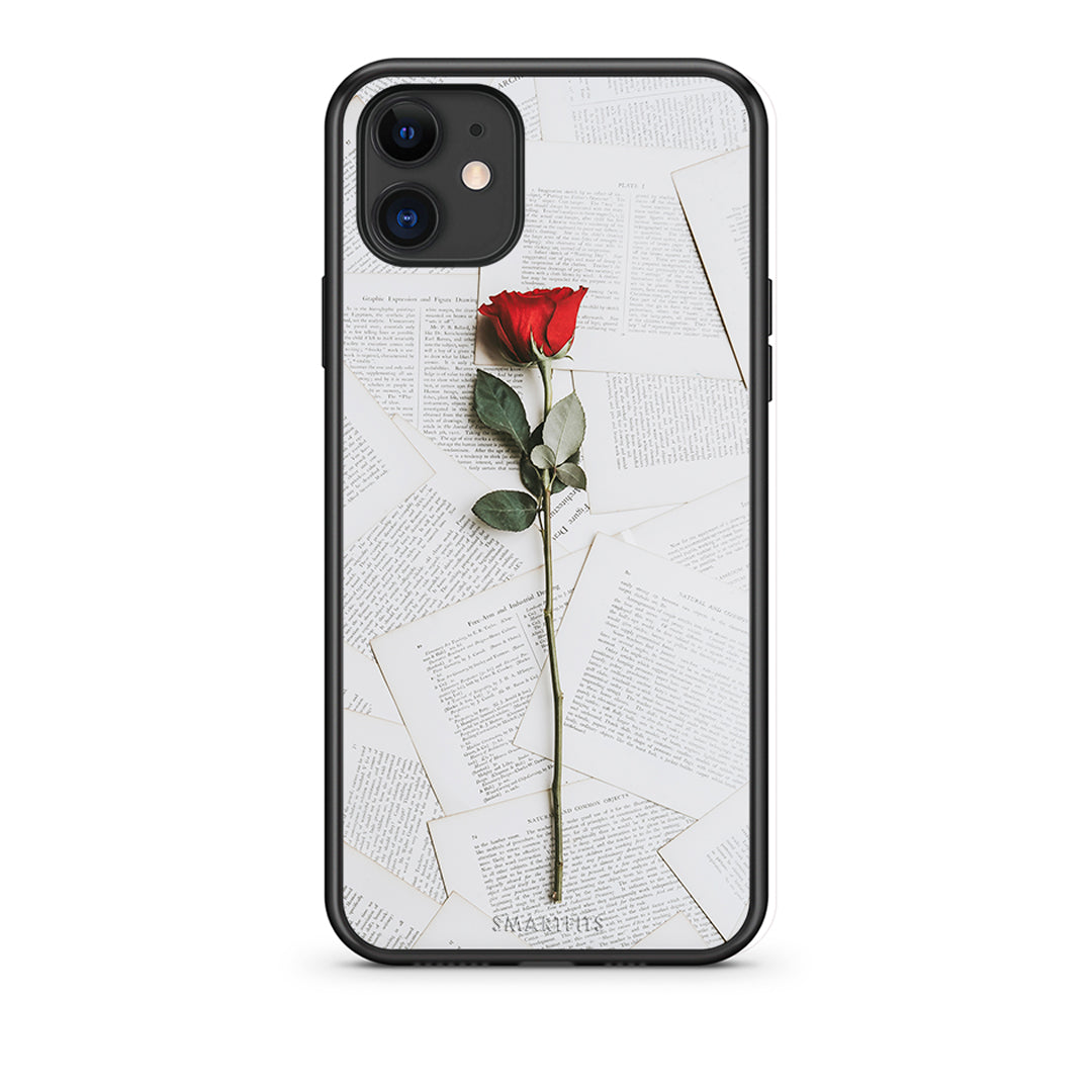 iPhone 11 Red Rose θήκη από τη Smartfits με σχέδιο στο πίσω μέρος και μαύρο περίβλημα | Smartphone case with colorful back and black bezels by Smartfits