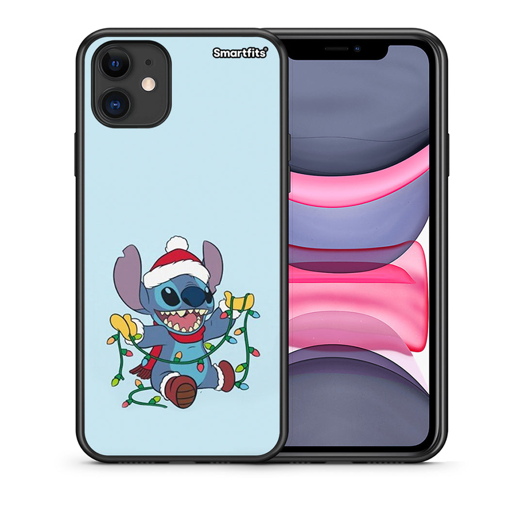 Θήκη iPhone 11 Santa Stich από τη Smartfits με σχέδιο στο πίσω μέρος και μαύρο περίβλημα | iPhone 11 Santa Stich case with colorful back and black bezels