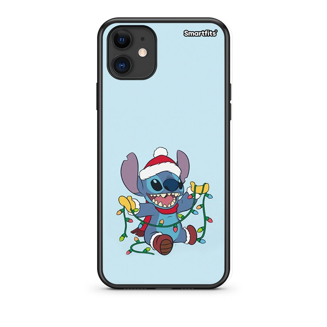 iPhone 11 Santa Stich θήκη από τη Smartfits με σχέδιο στο πίσω μέρος και μαύρο περίβλημα | Smartphone case with colorful back and black bezels by Smartfits