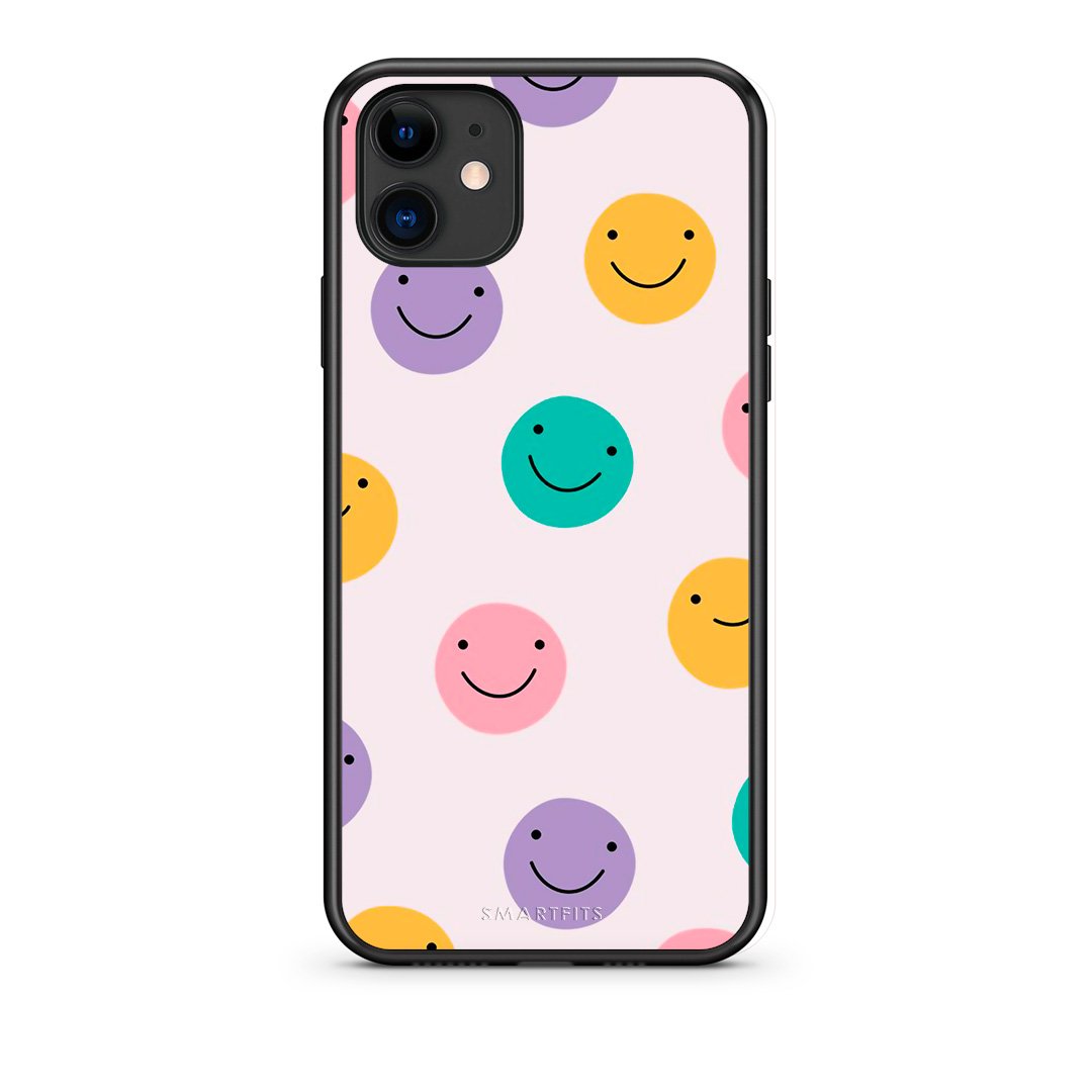 iPhone 11 Smiley Faces θήκη από τη Smartfits με σχέδιο στο πίσω μέρος και μαύρο περίβλημα | Smartphone case with colorful back and black bezels by Smartfits