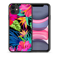 Thumbnail for Θήκη iPhone 11 Tropical Flowers από τη Smartfits με σχέδιο στο πίσω μέρος και μαύρο περίβλημα | iPhone 11 Tropical Flowers case with colorful back and black bezels
