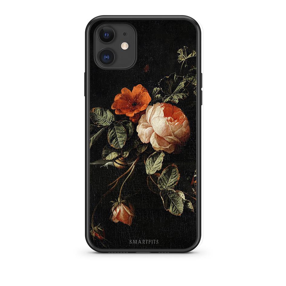 iPhone 11 Vintage Roses θήκη από τη Smartfits με σχέδιο στο πίσω μέρος και μαύρο περίβλημα | Smartphone case with colorful back and black bezels by Smartfits