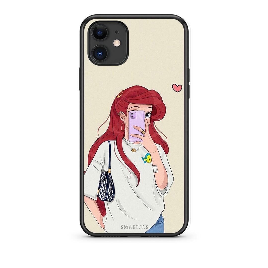 iPhone 11 Walking Mermaid Θήκη από τη Smartfits με σχέδιο στο πίσω μέρος και μαύρο περίβλημα | Smartphone case with colorful back and black bezels by Smartfits