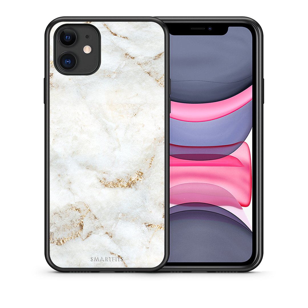 Θήκη iPhone 11 White Gold Marble από τη Smartfits με σχέδιο στο πίσω μέρος και μαύρο περίβλημα | iPhone 11 White Gold Marble case with colorful back and black bezels