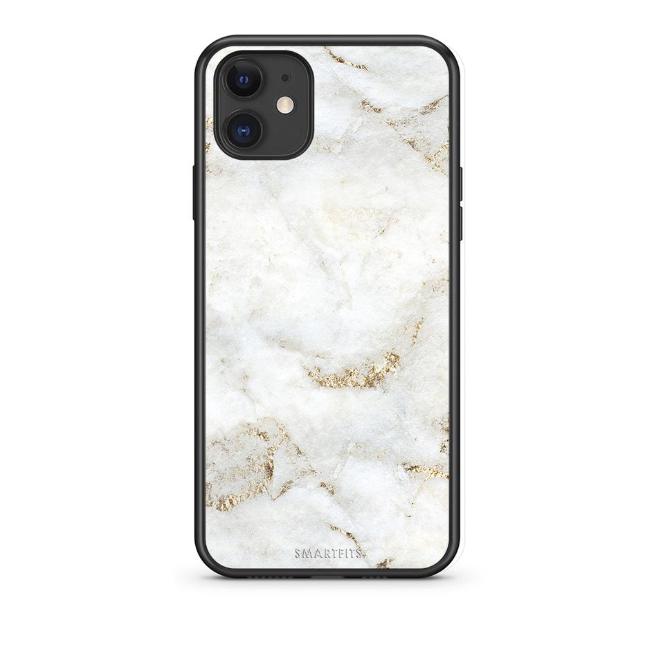 iPhone 11 White Gold Marble θήκη από τη Smartfits με σχέδιο στο πίσω μέρος και μαύρο περίβλημα | Smartphone case with colorful back and black bezels by Smartfits