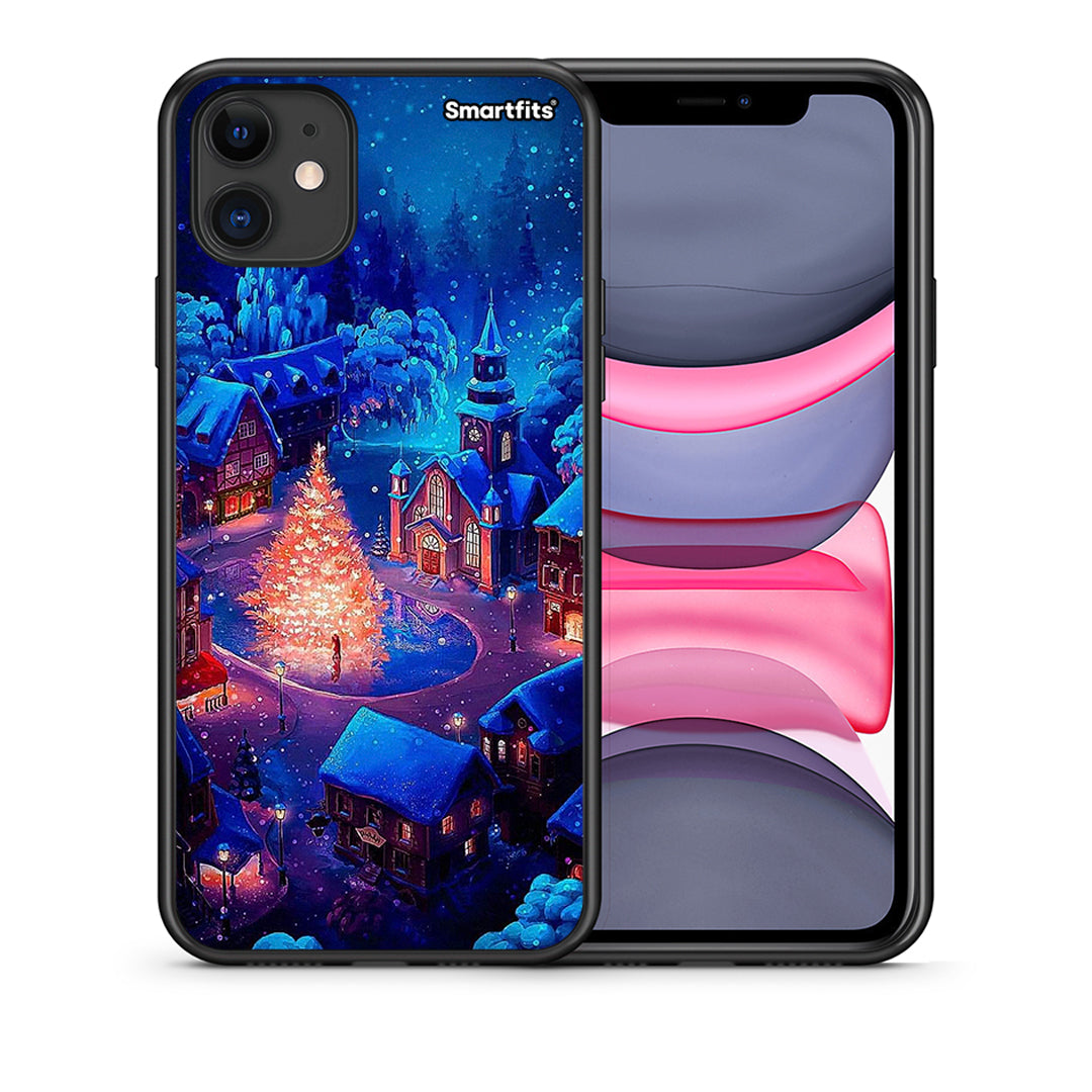 Θήκη iPhone 11 Xmas Village από τη Smartfits με σχέδιο στο πίσω μέρος και μαύρο περίβλημα | iPhone 11 Xmas Village case with colorful back and black bezels