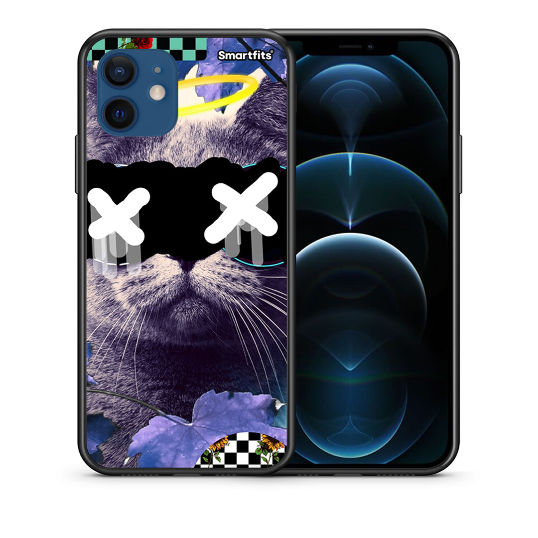 Θήκη iPhone 12 Pro Cat Collage από τη Smartfits με σχέδιο στο πίσω μέρος και μαύρο περίβλημα | iPhone 12 Pro Cat Collage case with colorful back and black bezels