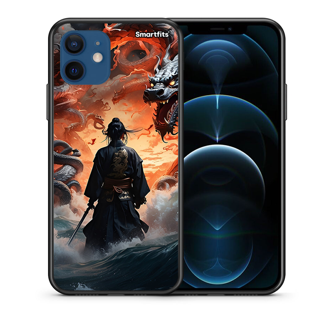 Θήκη iPhone 12 Pro Dragons Fight από τη Smartfits με σχέδιο στο πίσω μέρος και μαύρο περίβλημα | iPhone 12 Pro Dragons Fight case with colorful back and black bezels