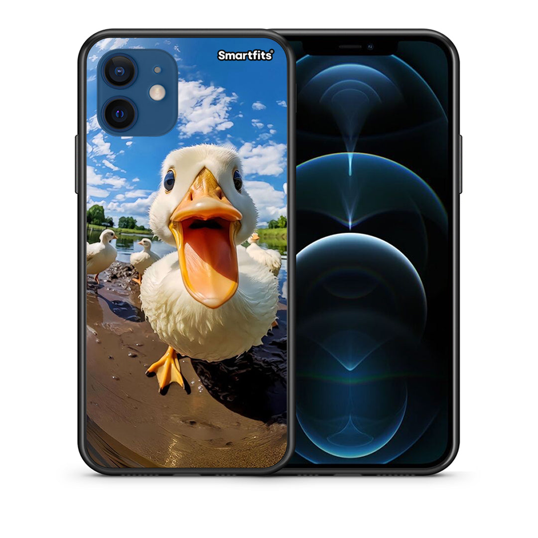 Θήκη iPhone 12 Pro Duck Face από τη Smartfits με σχέδιο στο πίσω μέρος και μαύρο περίβλημα | iPhone 12 Pro Duck Face case with colorful back and black bezels