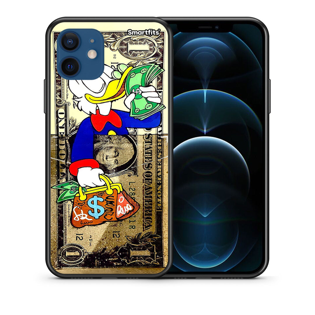 Θήκη iPhone 12 Pro Duck Money από τη Smartfits με σχέδιο στο πίσω μέρος και μαύρο περίβλημα | iPhone 12 Pro Duck Money case with colorful back and black bezels