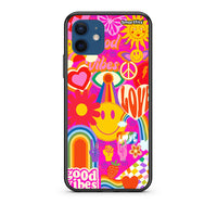 Thumbnail for Θήκη iPhone 12 Hippie Love από τη Smartfits με σχέδιο στο πίσω μέρος και μαύρο περίβλημα | iPhone 12 Hippie Love case with colorful back and black bezels