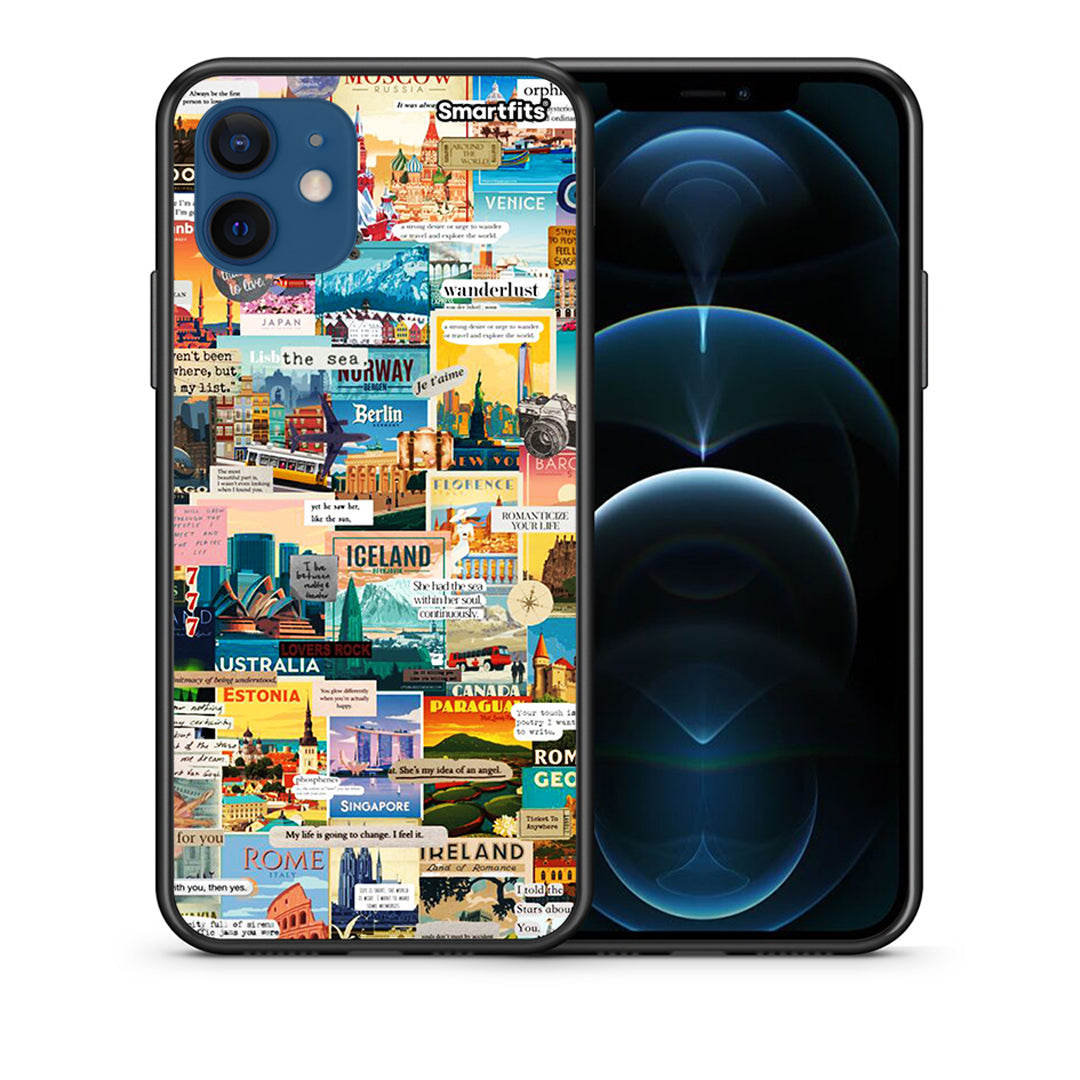 Θήκη iPhone 12 Pro Live To Travel από τη Smartfits με σχέδιο στο πίσω μέρος και μαύρο περίβλημα | iPhone 12 Pro Live To Travel case with colorful back and black bezels