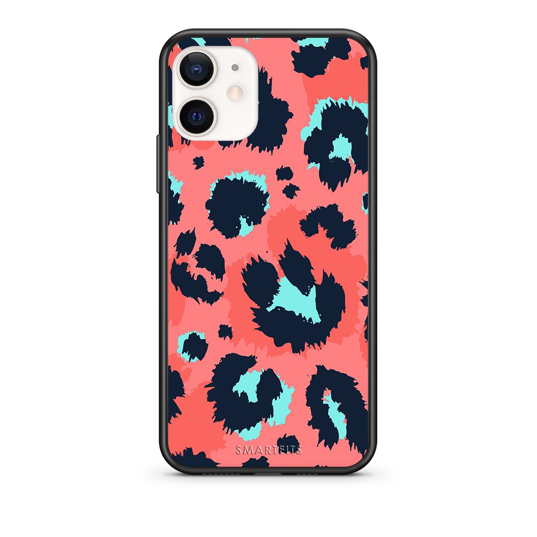 Θήκη iPhone 12 Mini Pink Leopard Animal από τη Smartfits με σχέδιο στο πίσω μέρος και μαύρο περίβλημα | iPhone 12 Mini Pink Leopard Animal case with colorful back and black bezels