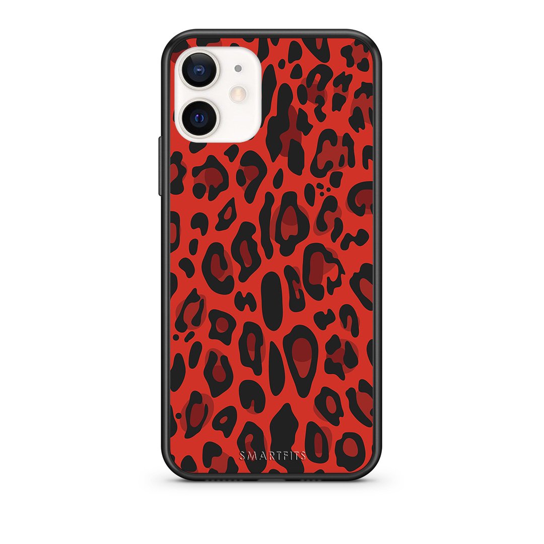 Θήκη iPhone 12 Mini Red Leopard Animal από τη Smartfits με σχέδιο στο πίσω μέρος και μαύρο περίβλημα | iPhone 12 Mini Red Leopard Animal case with colorful back and black bezels