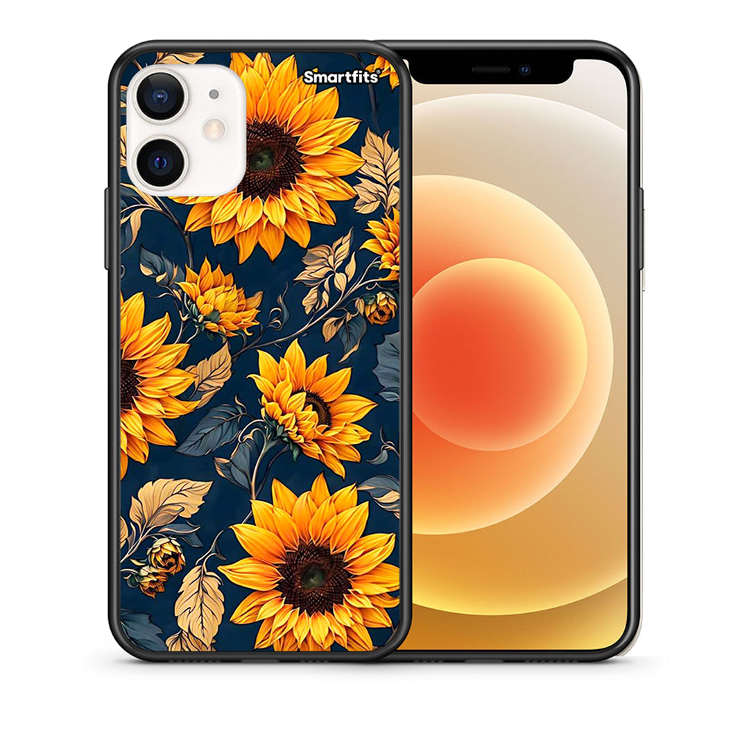 Θήκη iPhone 12 Mini Autumn Sunflowers από τη Smartfits με σχέδιο στο πίσω μέρος και μαύρο περίβλημα | iPhone 12 Mini Autumn Sunflowers case with colorful back and black bezels