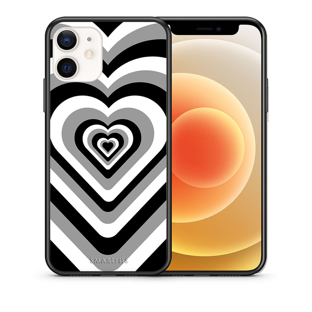 Θήκη iPhone 12 Mini Black Hearts από τη Smartfits με σχέδιο στο πίσω μέρος και μαύρο περίβλημα | iPhone 12 Mini Black Hearts case with colorful back and black bezels