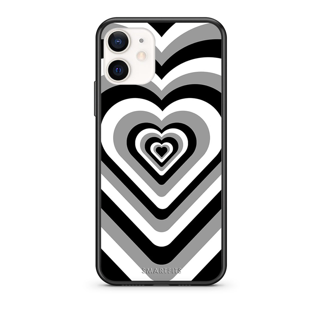 Θήκη iPhone 12 Mini Black Hearts από τη Smartfits με σχέδιο στο πίσω μέρος και μαύρο περίβλημα | iPhone 12 Mini Black Hearts case with colorful back and black bezels