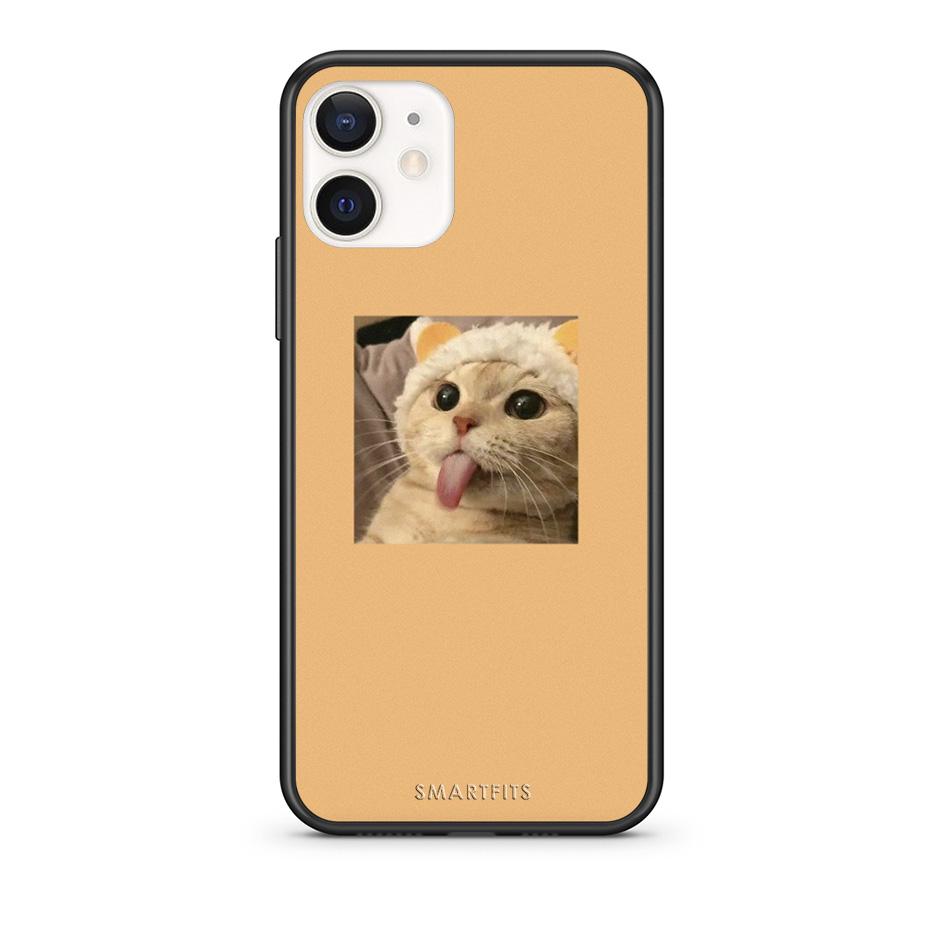 Θήκη iPhone 12 Mini Cat Tongue από τη Smartfits με σχέδιο στο πίσω μέρος και μαύρο περίβλημα | iPhone 12 Mini Cat Tongue case with colorful back and black bezels
